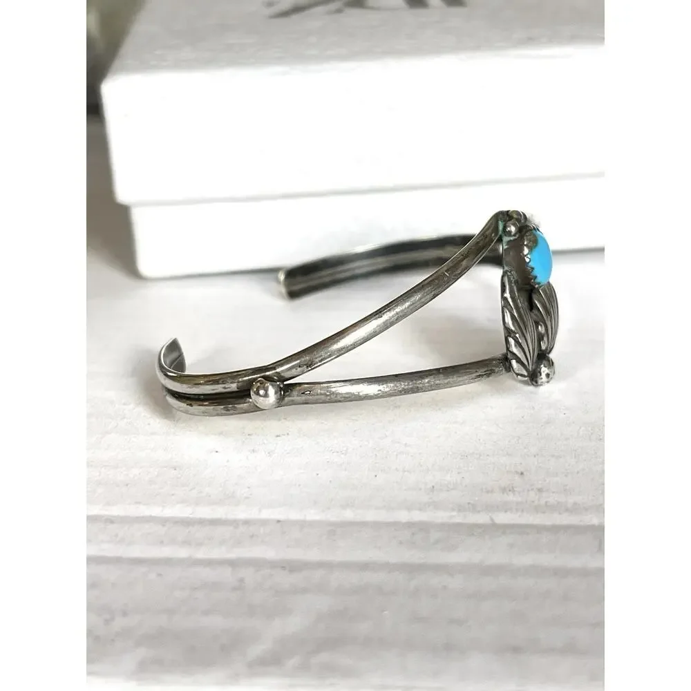 VTG Navajo Turquoise Sterling Silver Cuff Bracelet Native Southwest Western 6.6”